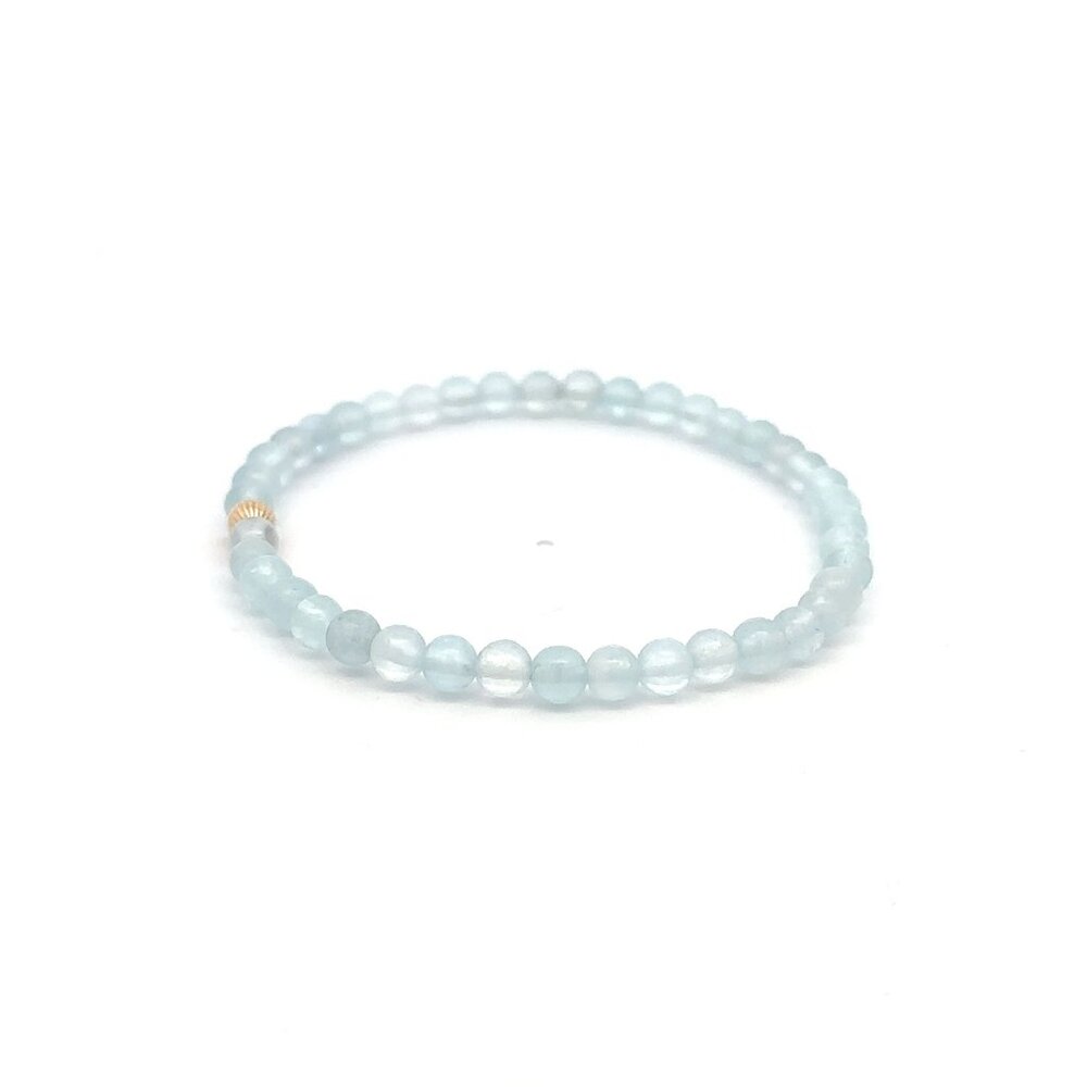 Gemstones Aquamarine Mini 4mm Stretchable Bracelet 14k Gold Bead Corrugated - Picture 4 of 6